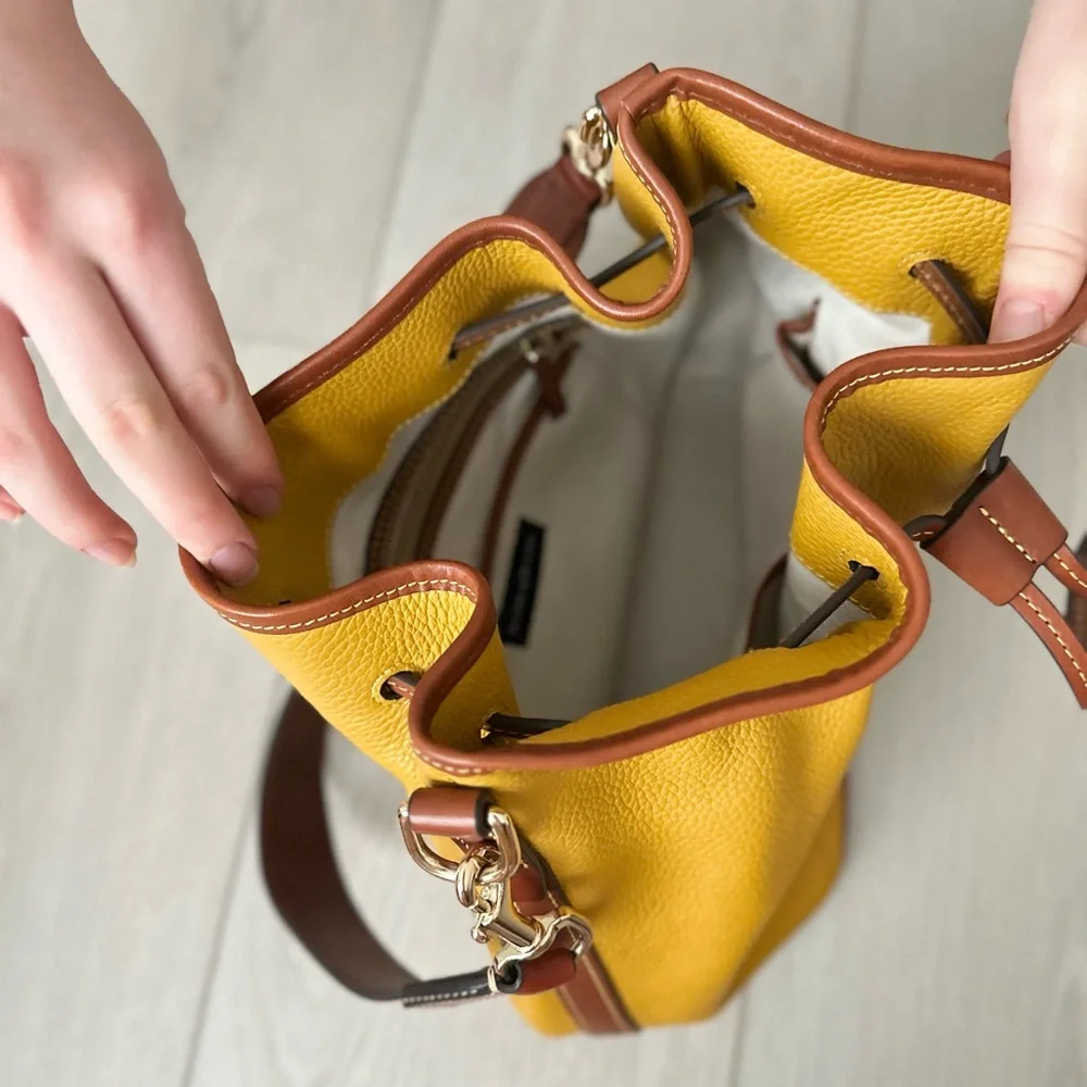 Dooney & Bourke Yellow Pebble Leather Hobo with Brown Trim and Wallet